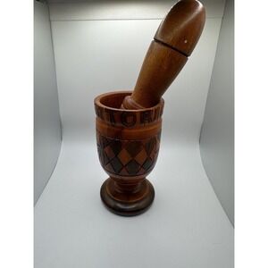 1970s Large Vintage Wood Carved Puerto Rico Mortar & Pestle Great Condition